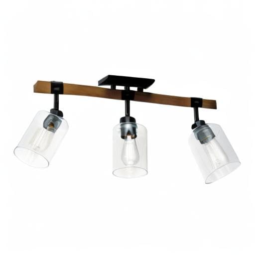 3 Light Faux Wood Track Lighting with Matte Black Accents and Clear Glass Shades (Faux Wood)