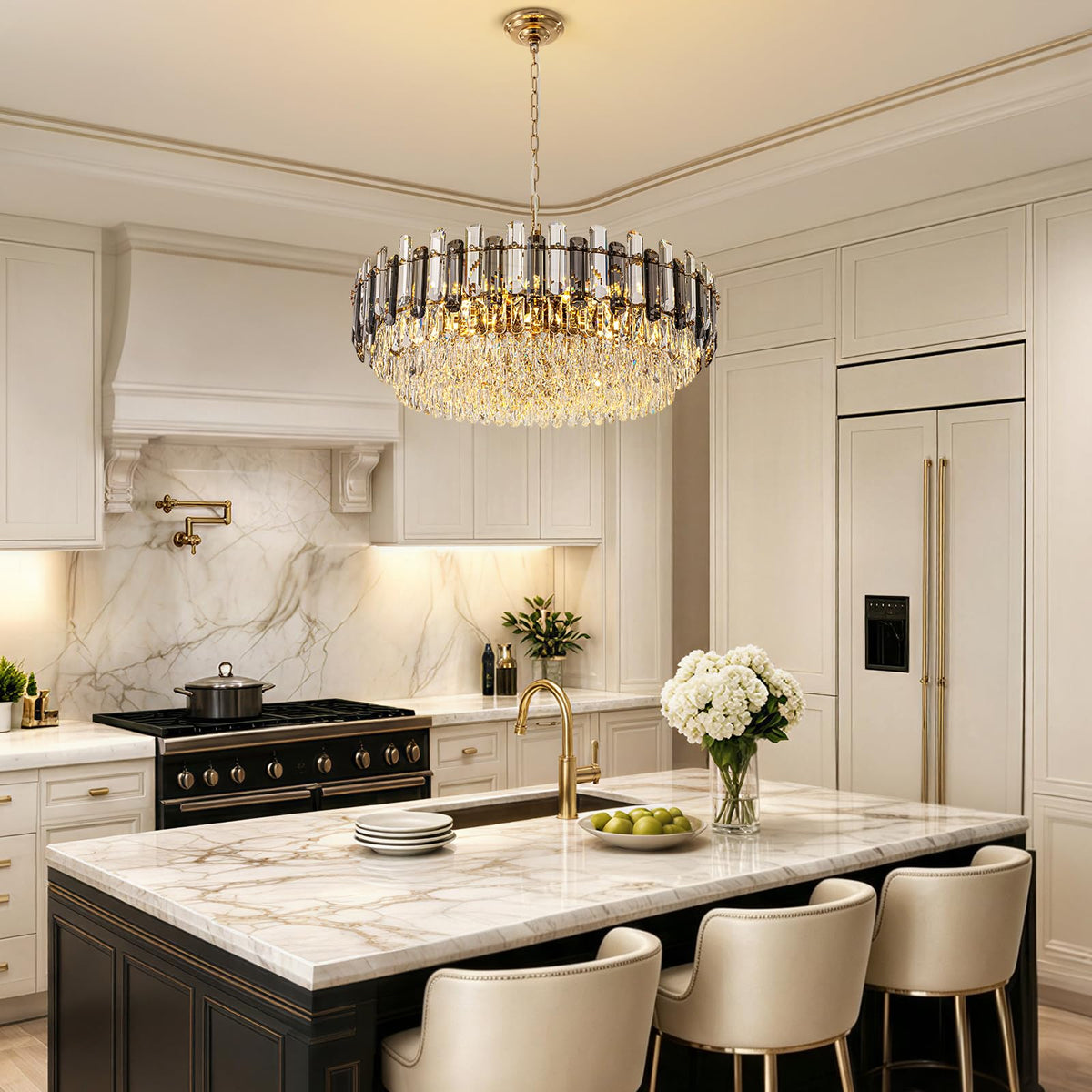 31.5 inch Modern Gold Crystal Chandelier for Dining Room (31.5")