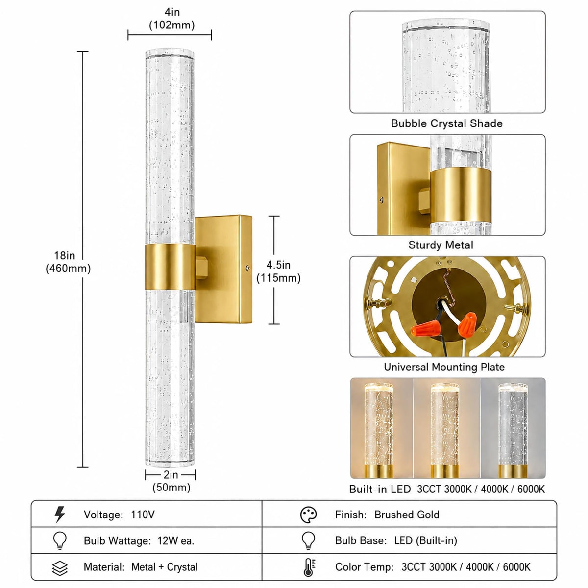 Modern Wall Sconces Set of Two (Gold / 18in)
