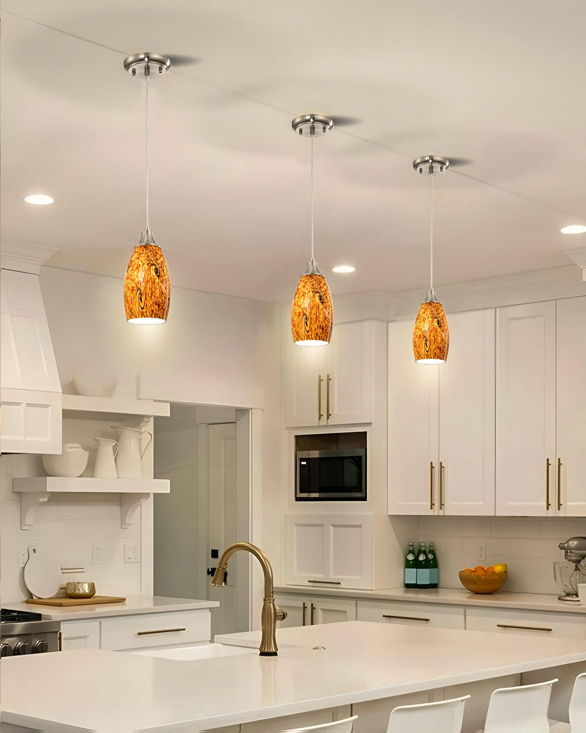 Mini Glass Pendant Lights for Kitchen Island1Pack Hand Blown Art Glass Pendant Light Shade with Brushed Nickel Finish Black and Yellow Swirl Glass Lamp Shade for Kitchen Over Sink Dining Room (Black and yellow-1Pack)