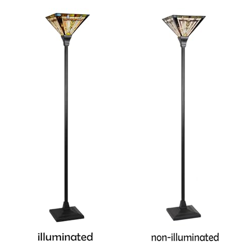 Tiffany Torchiere Floor Lamp 70" Tall Antique Stained Glass Torch Light