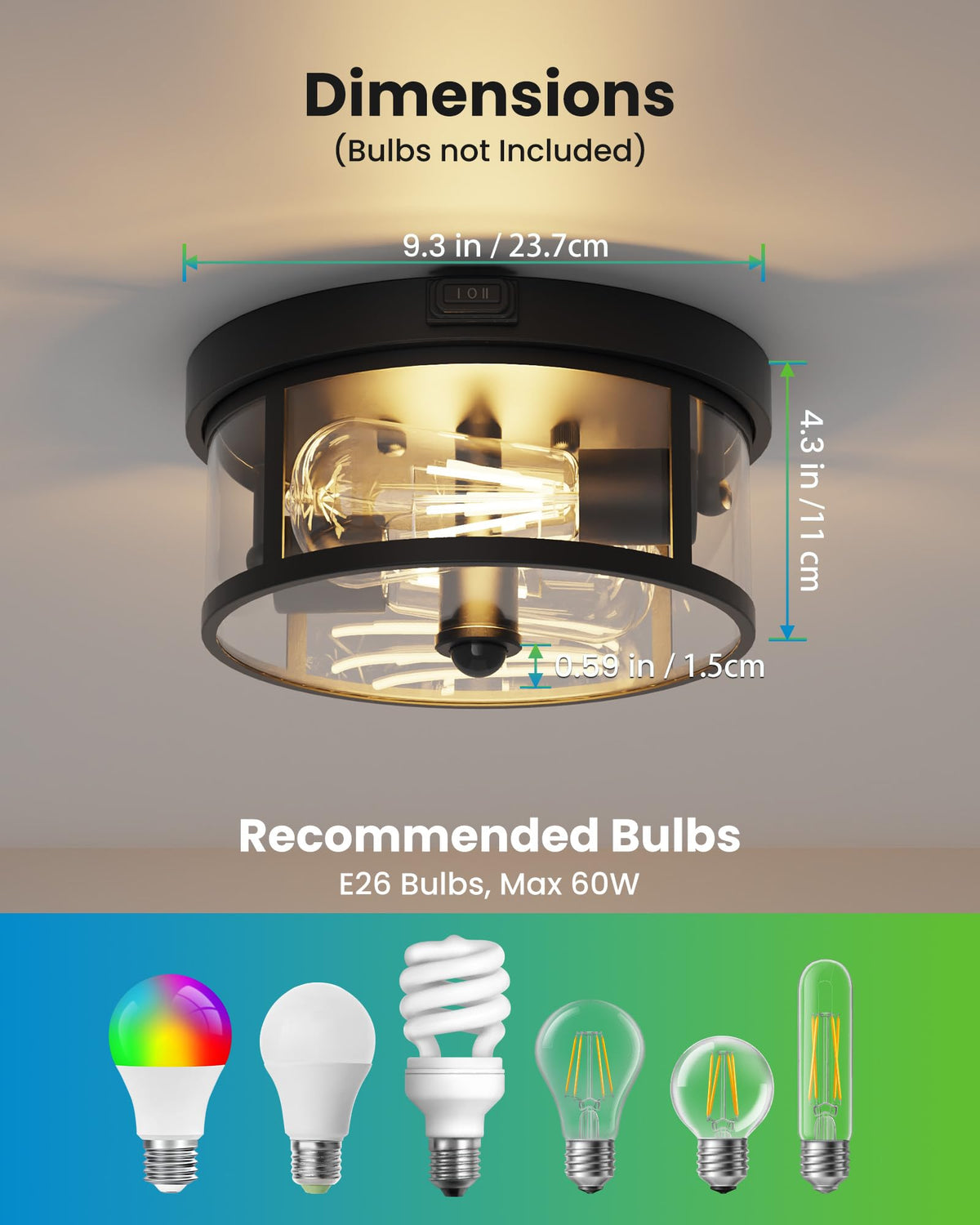 2Pack Outdoor Ceiling Light with Motion Sensor 9.3in (9.3 Inch / 2Pack)
