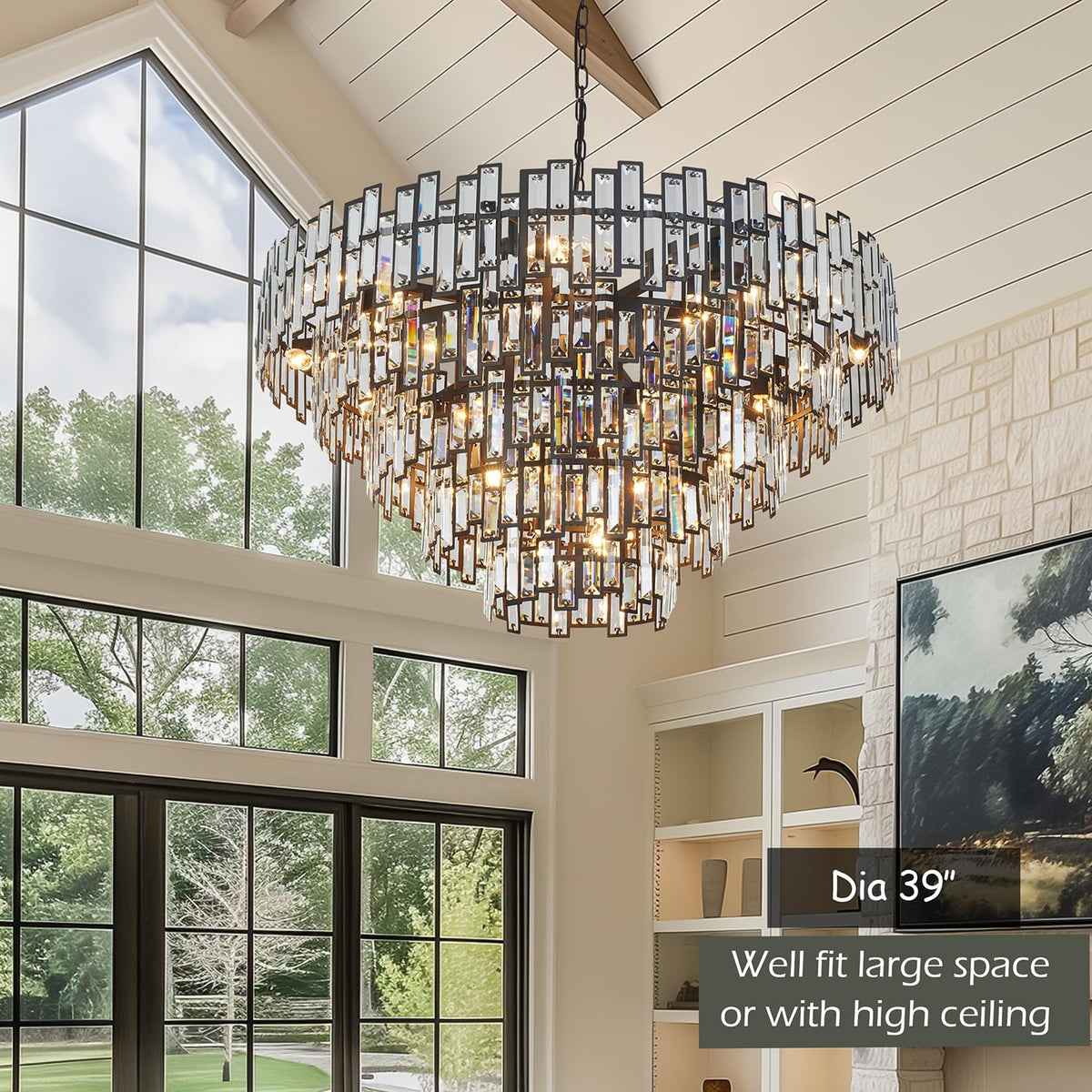 Large Chandeliers for High Ceilings Modern Farmhouse Black (39'')