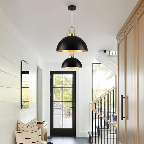 12'' Black Pendant Lights for Kitchen Island (Black & Gold / 12 inch (2PCS))