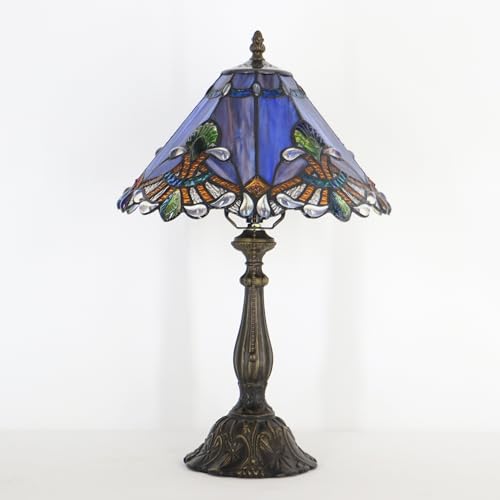 Tiffany Table Lamp Stained Glass Bedside Reading Light W12H19 inch (Blue Purple Baroque style)