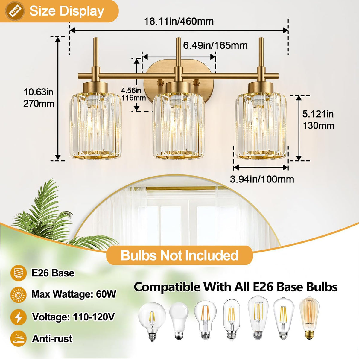 Modern Crystal Bathroom Vanity Light (Brushed Gold / 3-light)