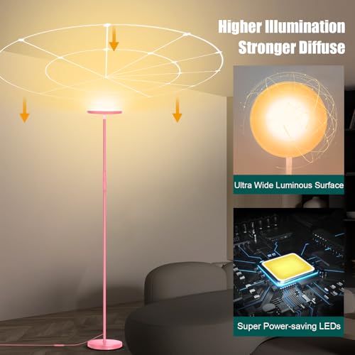 Floor Lamp Upgraded 40W 4000LM Super Bright Torchiere LED Floor Lamps for Living Room (40W Pink)