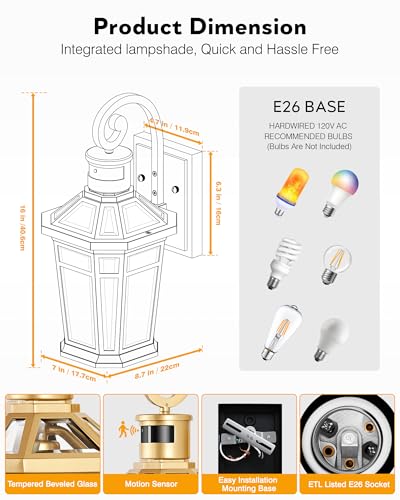Motion Sensor Front Porch Light (Gold / 1-pack)