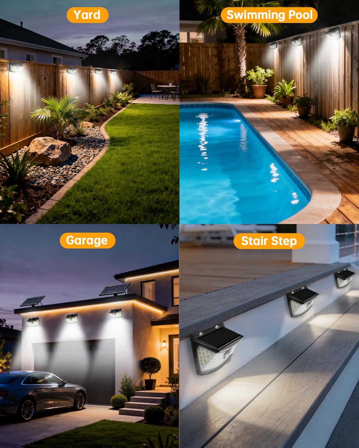 Solar Motion Sensor Lights Outdoor 120 LEDs (Black / 1 Pack)