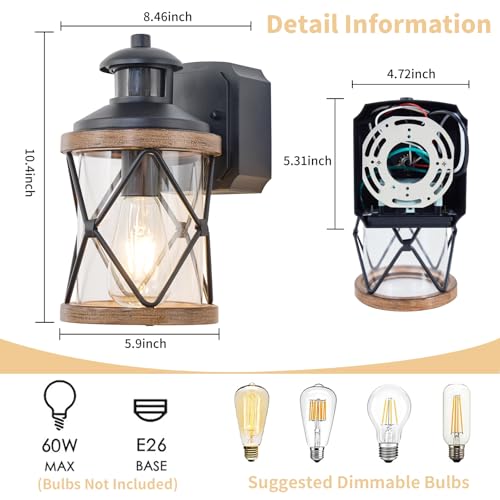 Dusk to Dawn Motion Sensor Outdoor Porch Light with GFCI Outlet (Brown / 2 Pack)