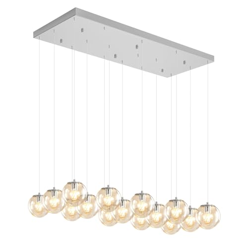 Glass Chandelier LED Modern Silver Pendant Light Globe Ceiling Light H157 Glass Ball Chandeliers for Staircase Living Room Hotel Hallway Foyer Entryway (Silver-Clear / Rectangle 16-Light)