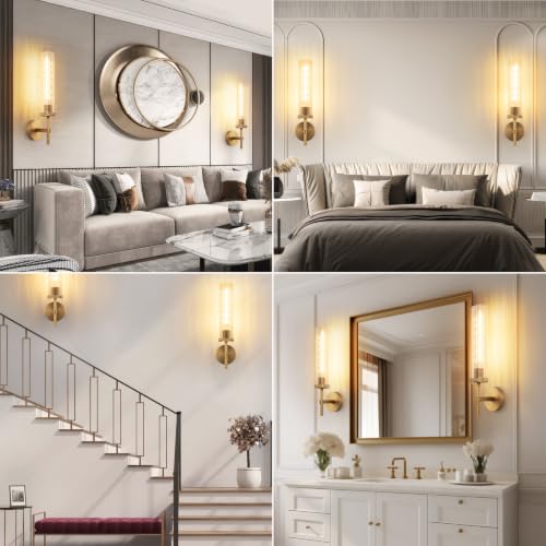 19.5" Knurled Gold Hardwired Wall Sconces Set of 2 (Vertical Striped / 19.5″-Gold)