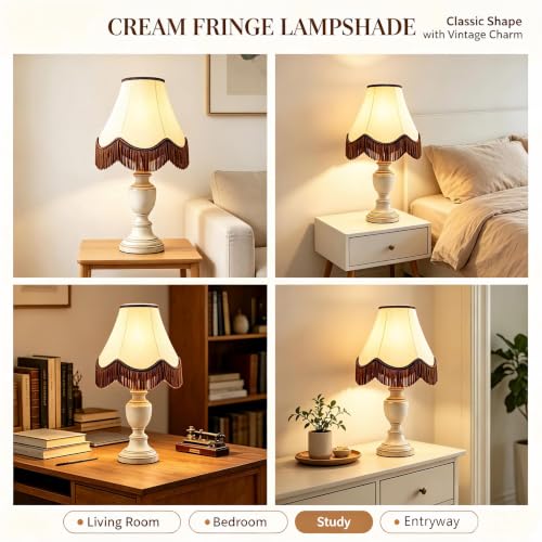Beige Lamp Shades Set of 2 (Beige-brown fringe / 2 Pack)