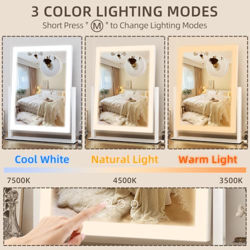 FENNO Rectangular Makeup Vanity Mirror with Lights (White / 12.5"L x 16.5"W)