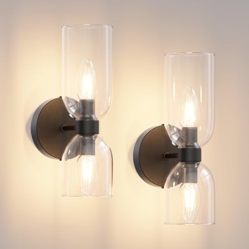 2 Light Wall Sconces with Cylinder Glass Shades