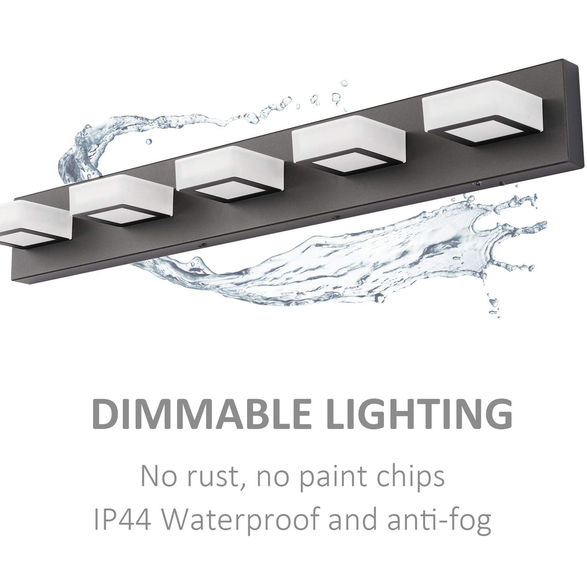Dimmable Matte Black Vanity Light Modern 5 Lights Acrylic Stainless Steel Vanity Wall Light Over Mirror Long LED Modern Bathroom Vanity Lighting Fixtures (Black-Dimmable / 34 inch)