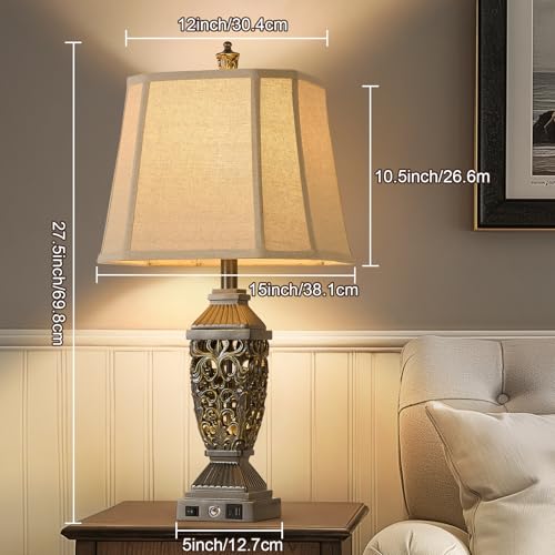 27.5" Touch Control Traditional Table Lamp Set of 2 with USB A+C (Taupe Gold-10 / 27.5")