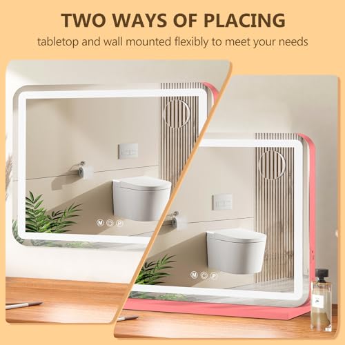23"x18" Pink Vanity Mirror with Lights (Pink / 23"L x 18"W)