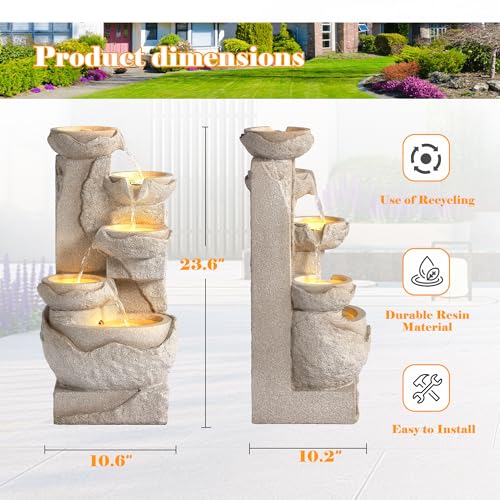 Outdoor 24" H Water Fountain with 5 LED Lights (Beige)