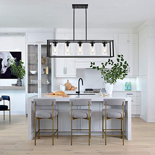Farmhouse Chandeliers Rectangle Black 5 Light Dining Room Lighting Fixtures Hanging (Black / 5 Light)