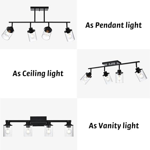 4 Lights Ceiling Light Fixtures with Flexibly Rotatable Light Head Black Bathroom Lights Modern Complete Track Lighting Kits with Clear Glass Shade (Black / 4-Light)
