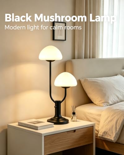 Mushroom Table Lamp for Bedroom Dimmable Cute Black Desk Lamp (09-Black-Mushroom-2U)