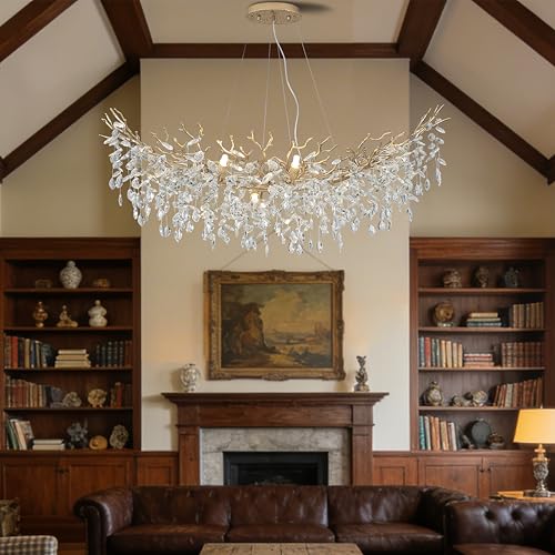 Modern Crystal Tree Branches Chandelier (Gold / Arc 47.5")