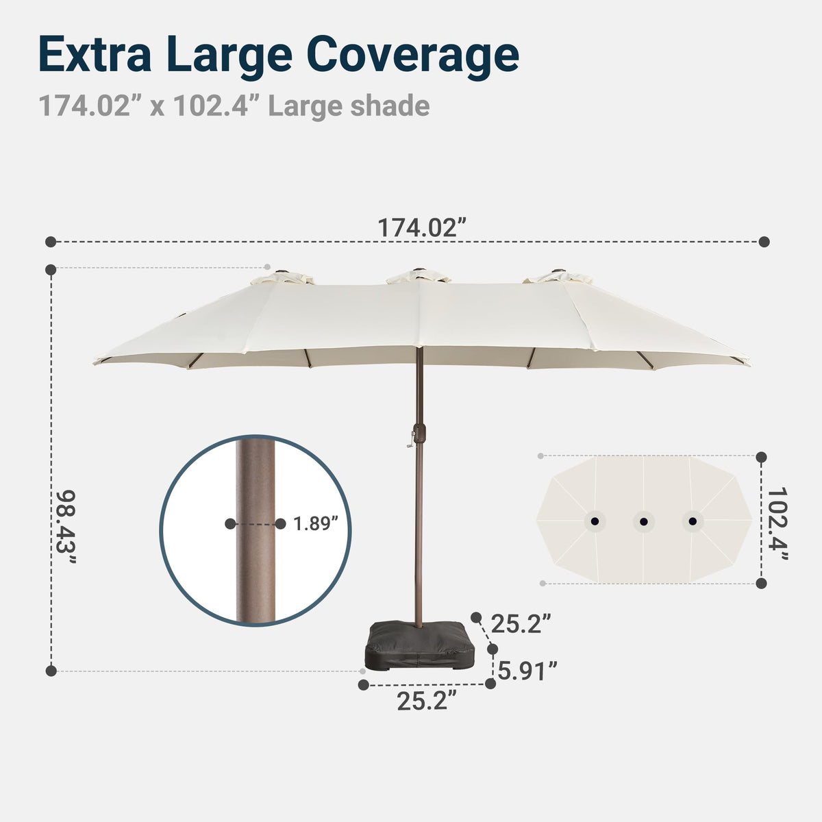 15 Ft Double Head Umbrella Outdoor Patio With Base (White)