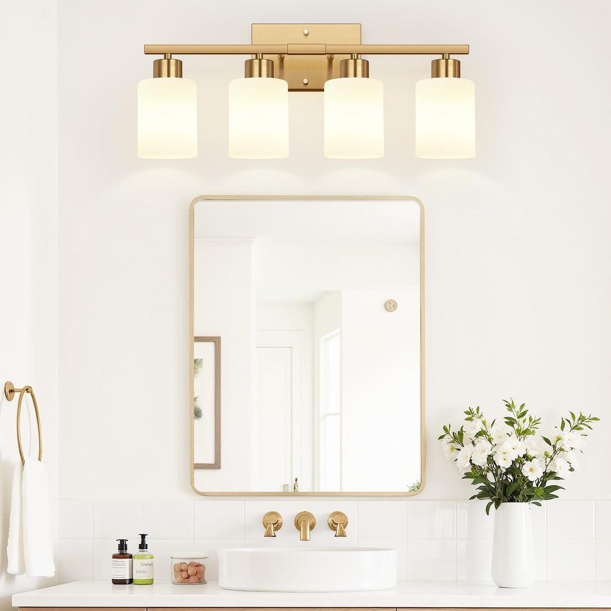 4 Light Bathroom Light Fixtures (Brushed Gold & Milk Glass / 4-light)