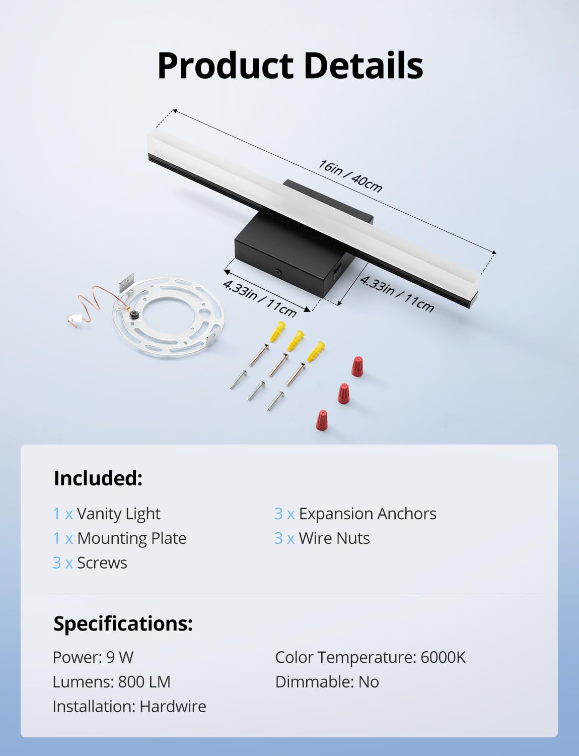 Black Bathroom Light Fixtures Over Mirror Lighting Gentle (6000K-Not Dimmable / 16inch)