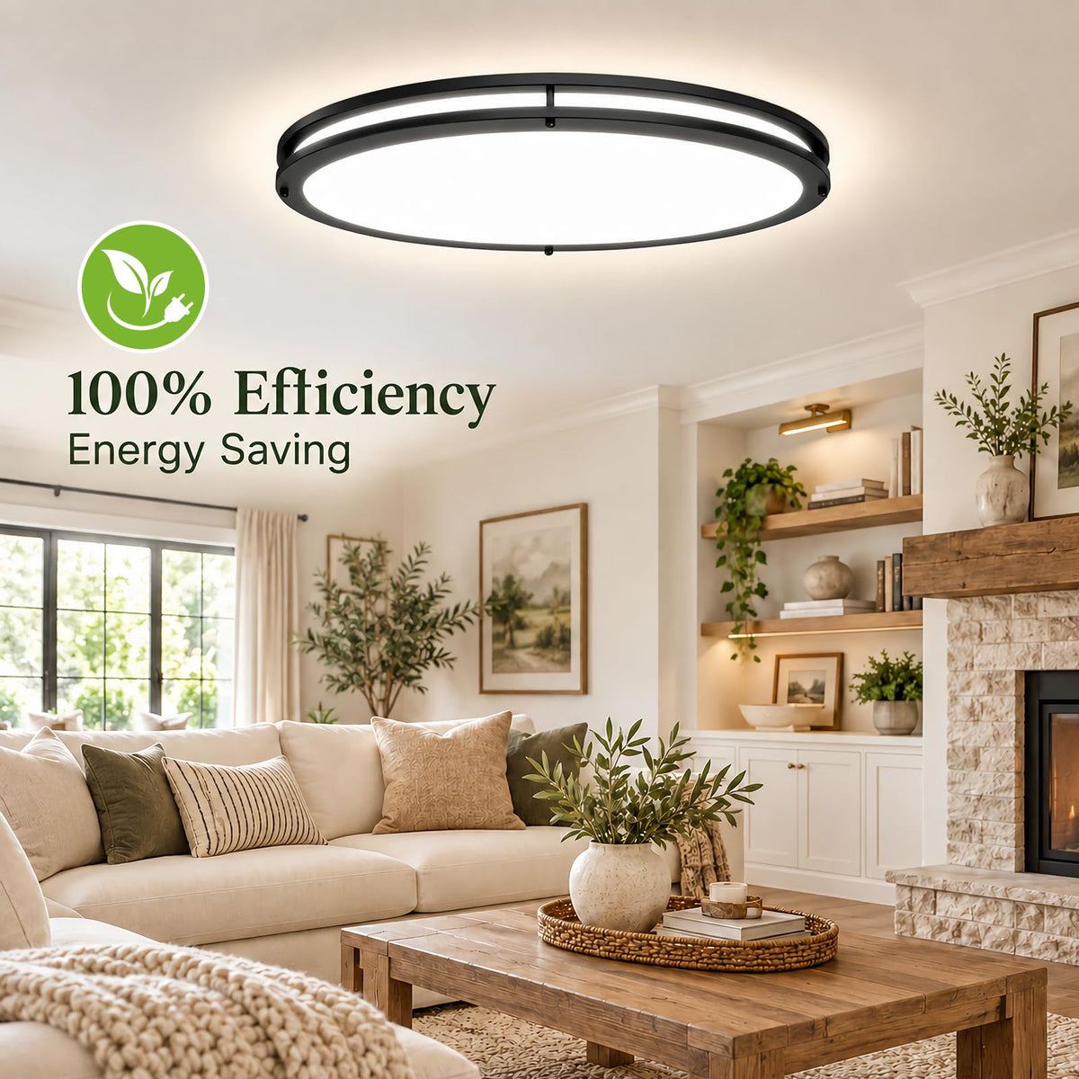 24 Inch Oval Flush Mount Ceiling Light Fixtures 40W 5CCT Selectable (Black / 24 Inch)