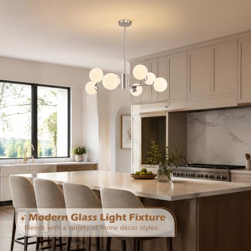 8-Light Mid-Century Modern Nickel Sputnik Chandeliers Dining Room (Milk, Nickel, L)