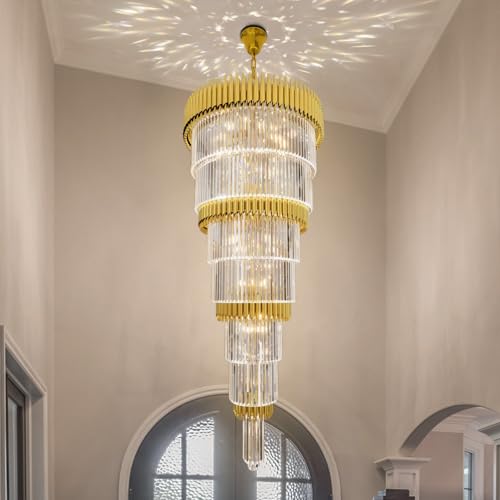 Long Staircase Crystal Chandelier 7 (D32"XH66" Gold)