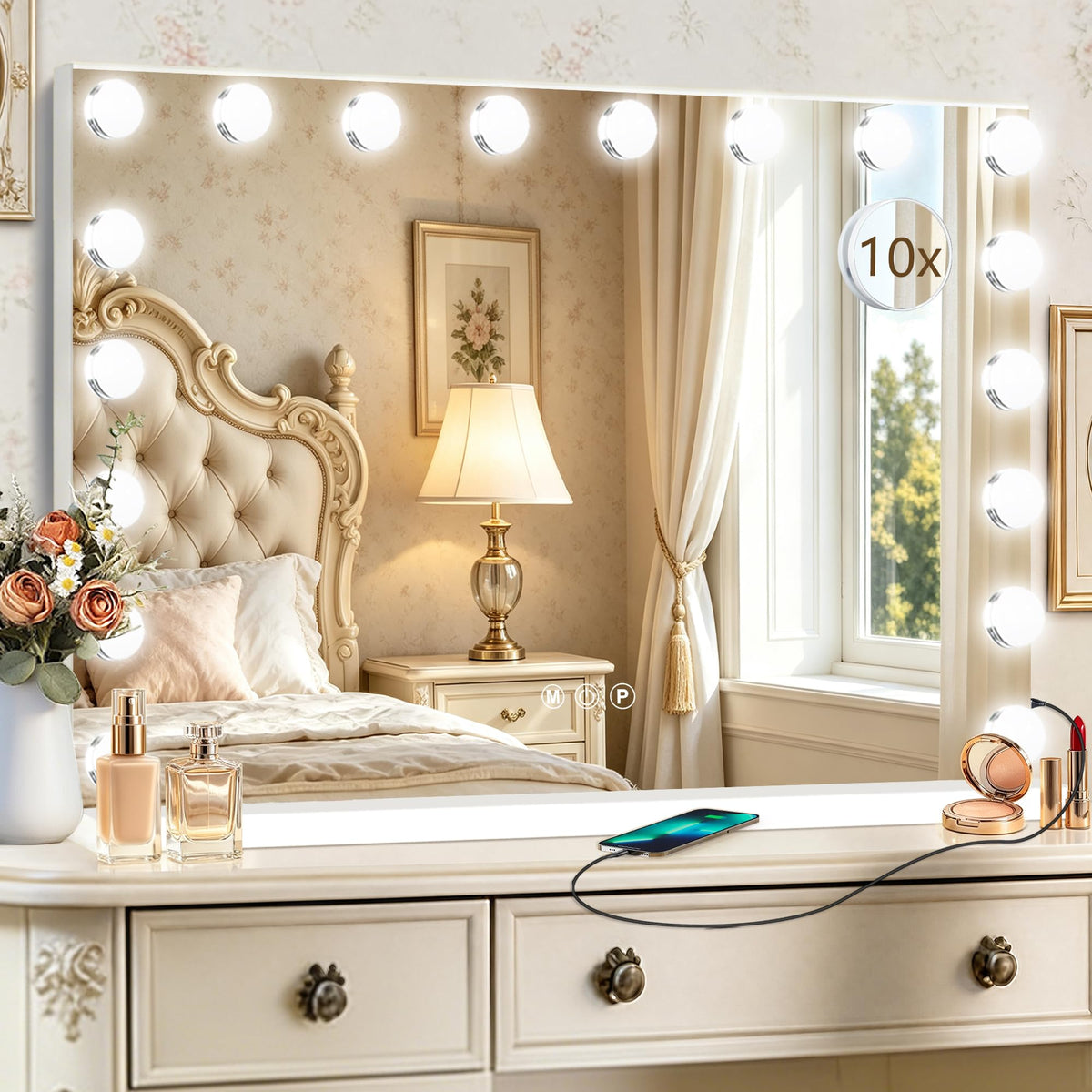 Hollywood Vanity Mirror with Lights (White / 36"L x 24"W)