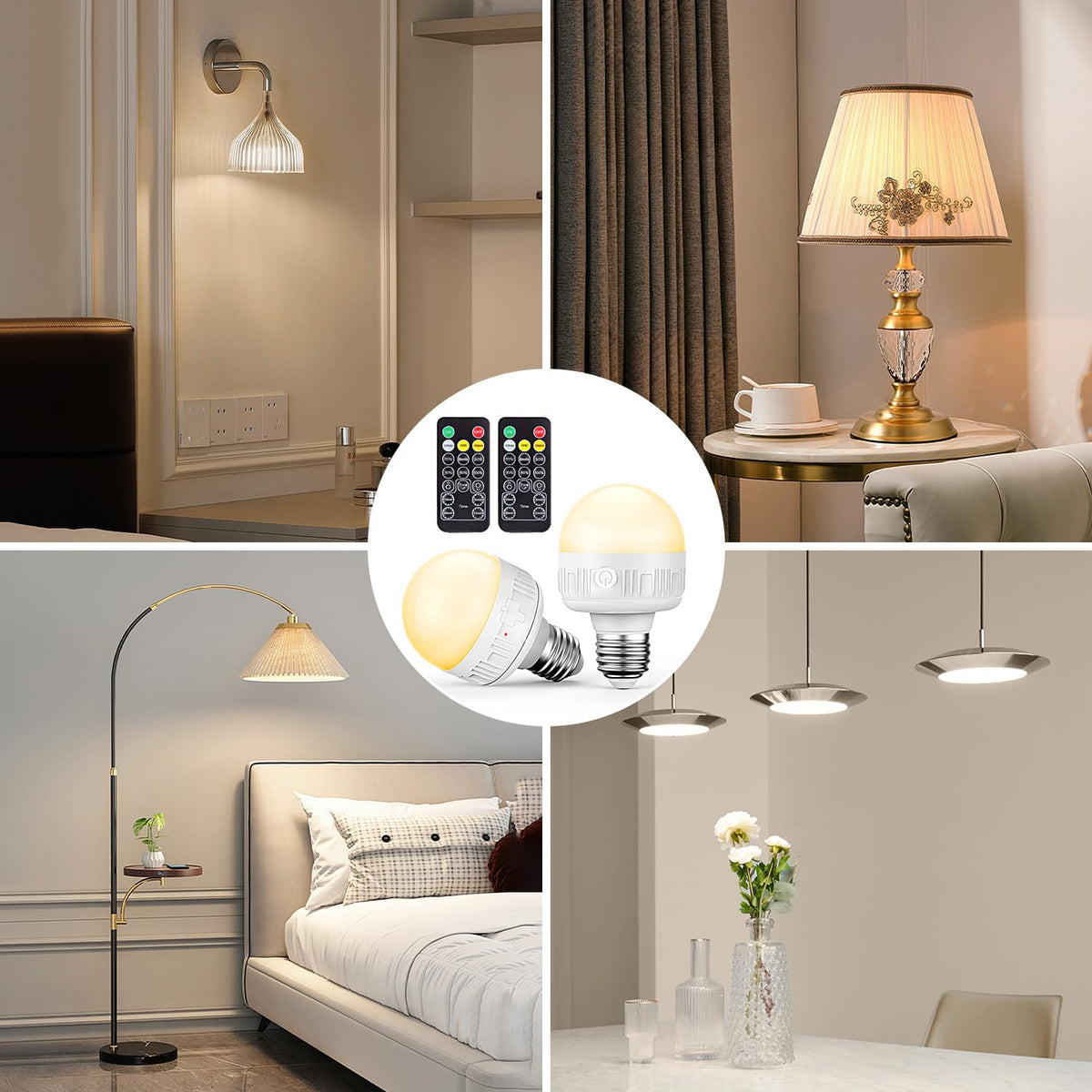 1PC Rechargeable Light Bulbs with Remote Control Timer and 3 Color Temperature Rechargeable Battery Operated Light Bulb