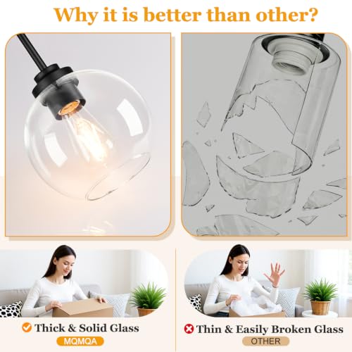 2 Pack Globe Pendant Lights (Matte Black + Clear Glass 2 Pack)