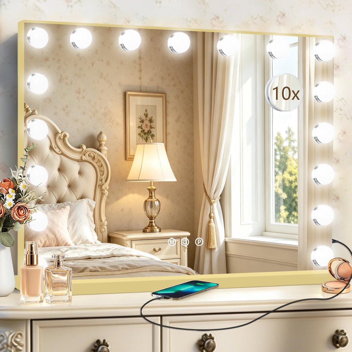 Gold Hollywood Vanity Mirror with Lights (Gold / 26"L x 20"W)