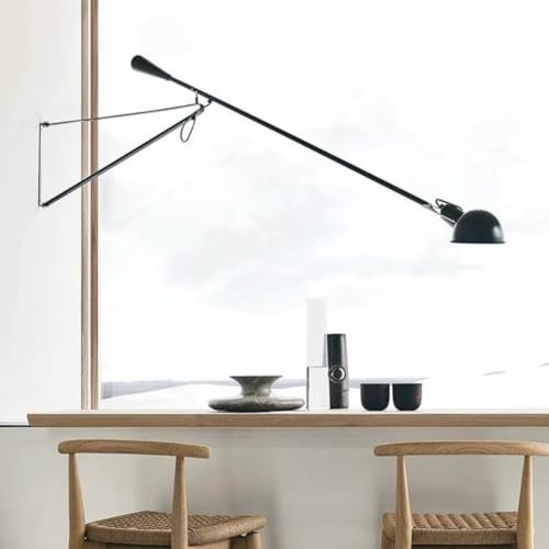 Long Swing Arm Wall Lamp Black Modern Plug (Black)