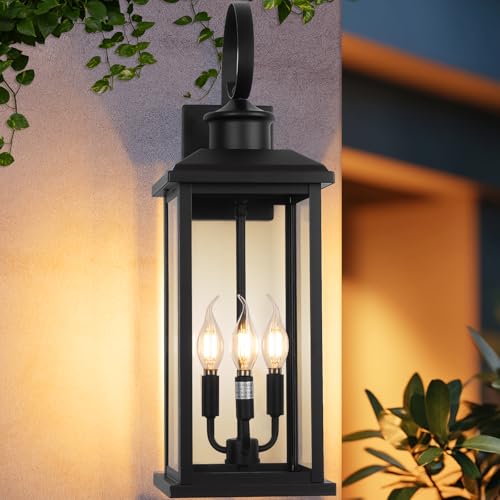 24" Extra Large Outdoor Wall Light Black 3 (Black / No Sensor)