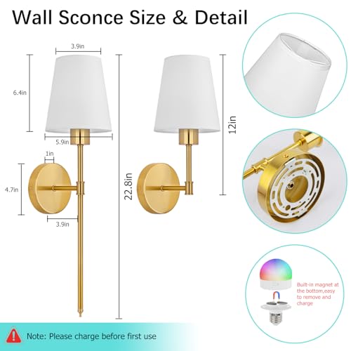 Battery Operated Wall Sconces Set of 2 (A5-Gold*2)