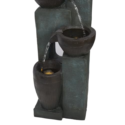 TZL396 31" 4 Tier Bowls Cascading Fountain with LED Lights (Gray 4-tier Bowls / 31"H)