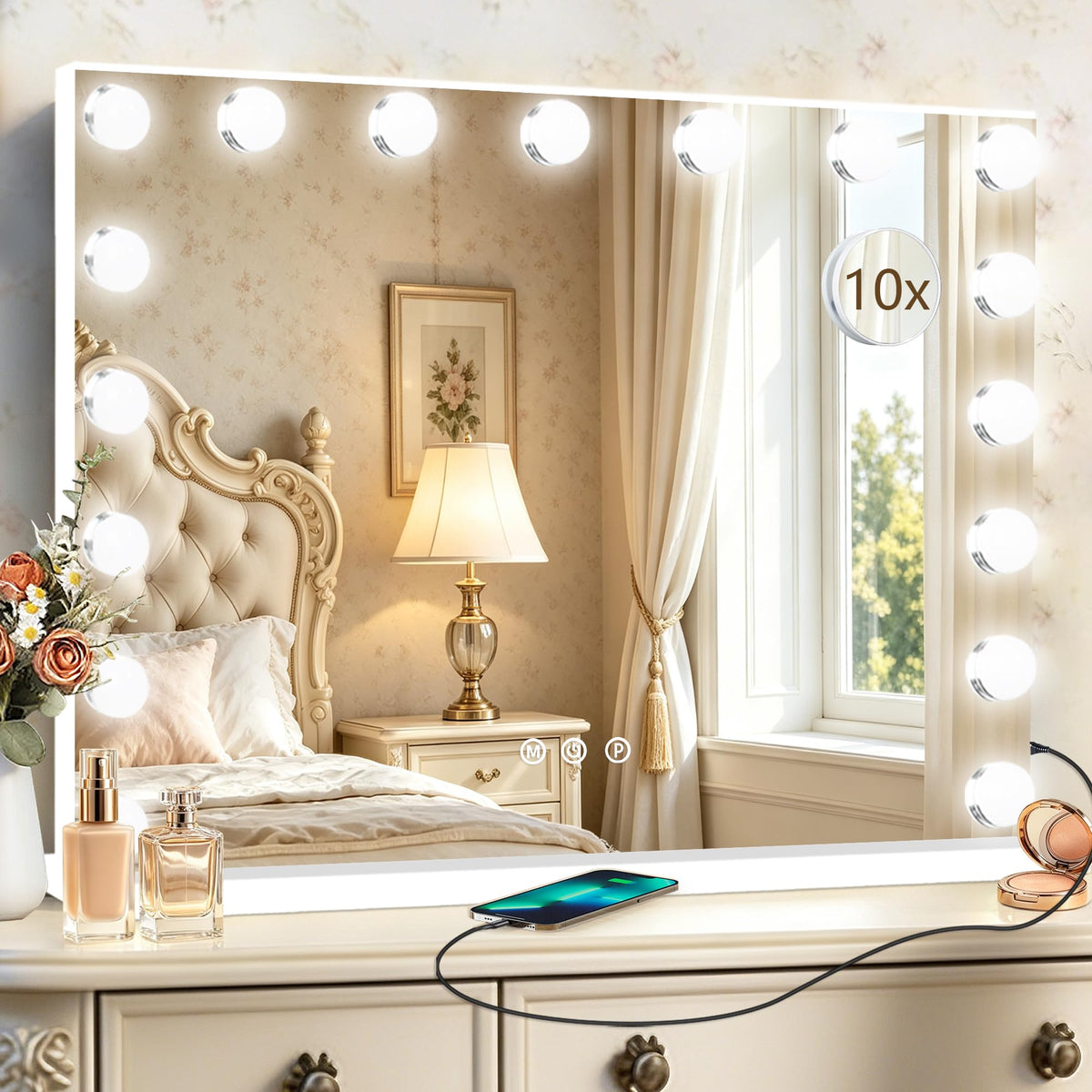 Hollywood Vanity Mirror with Lights (White / 28"L x 20"W)