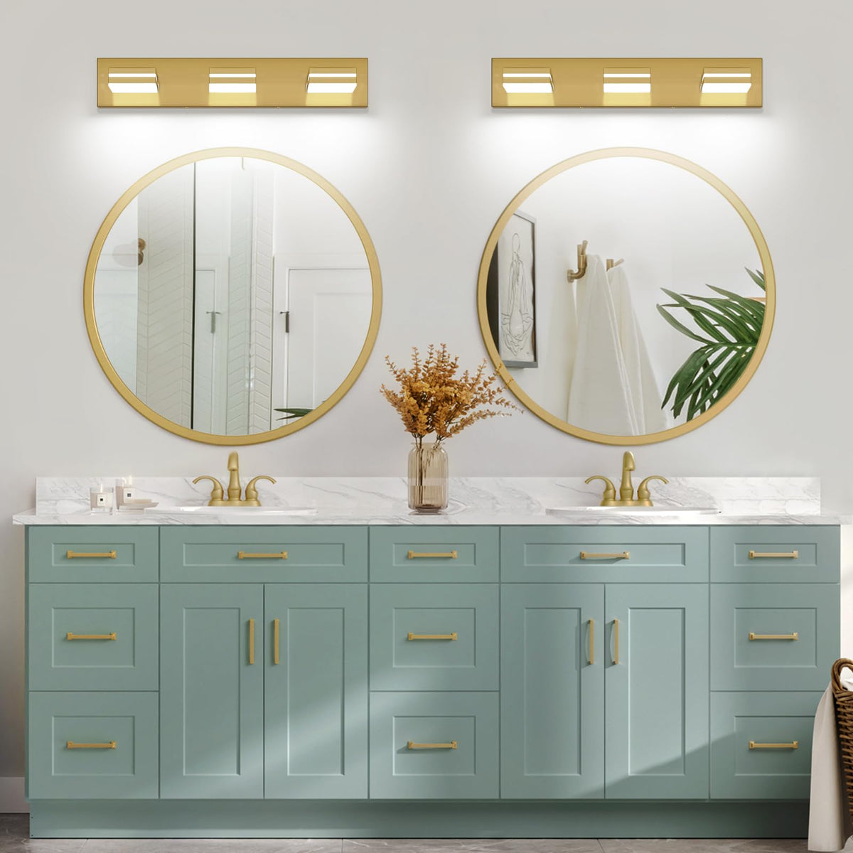 LED Modern Bathroom Vanity Light Fixtures (3-Light, 24-Inch / Brass, 100%-0% White)