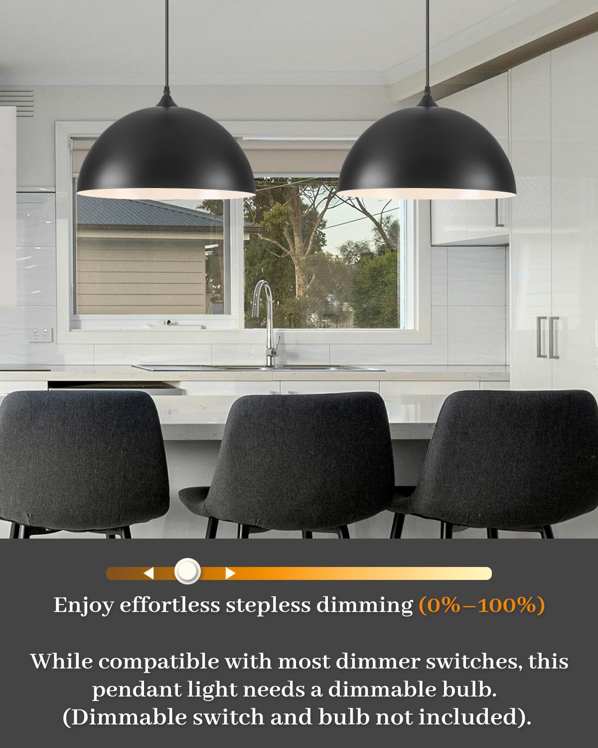 Large Pendant Lights Kitchen Island (Black+White / 16"x2)
