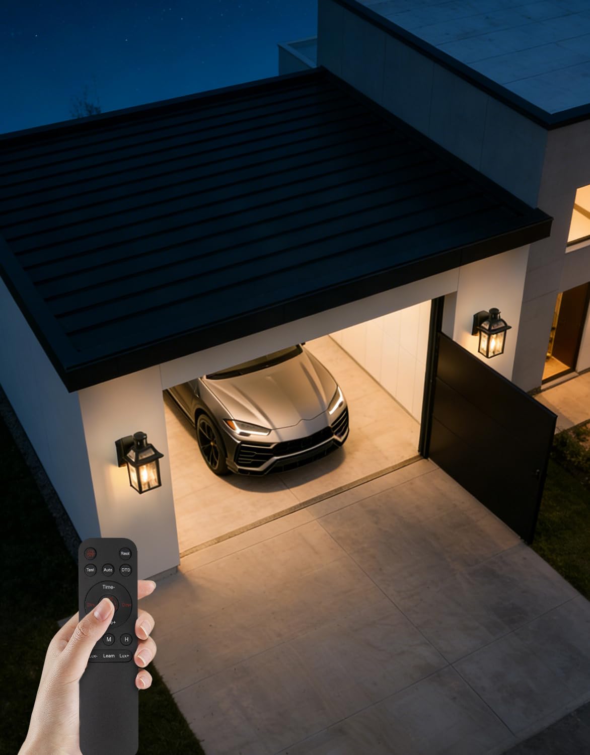 Porch Light with GFCI Outlet and Remote (Black (with Remote) / 1 Pack)