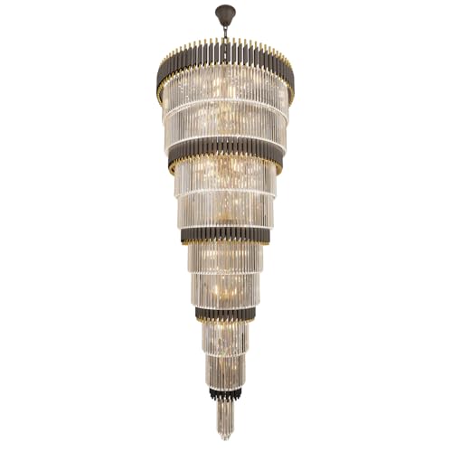 9 Tier Black and Gold Chandelier Modern Luxury Ballroom Chandelier Extra Large Crystal Chandeliers for High Ceiling Living Room Staircase Foyer Entryway 31 (D40"XH84" Black)