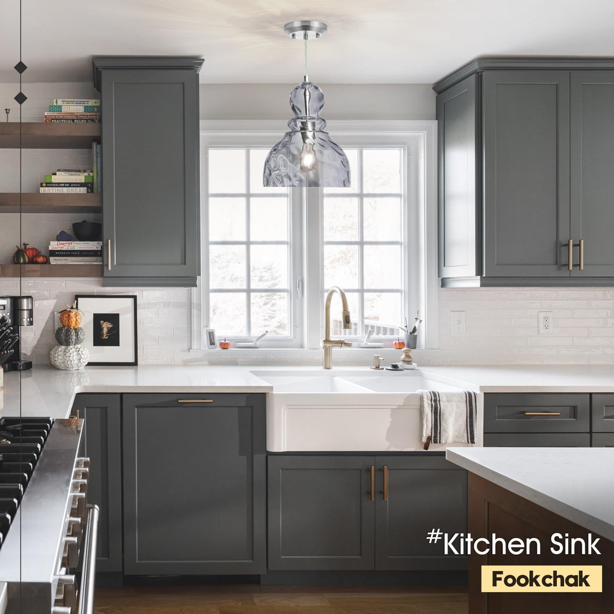 10in Modern Hammered Glass Pendant Light Smoked Grey Kitchen Island Lights (Smoky Grey)