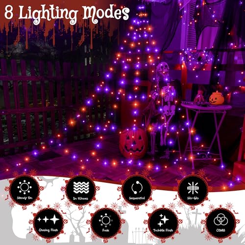 Halloween Lights Outdoor 454 LED Spider Web Lights Orange & Purple Halloween Decorations (purple and orange)