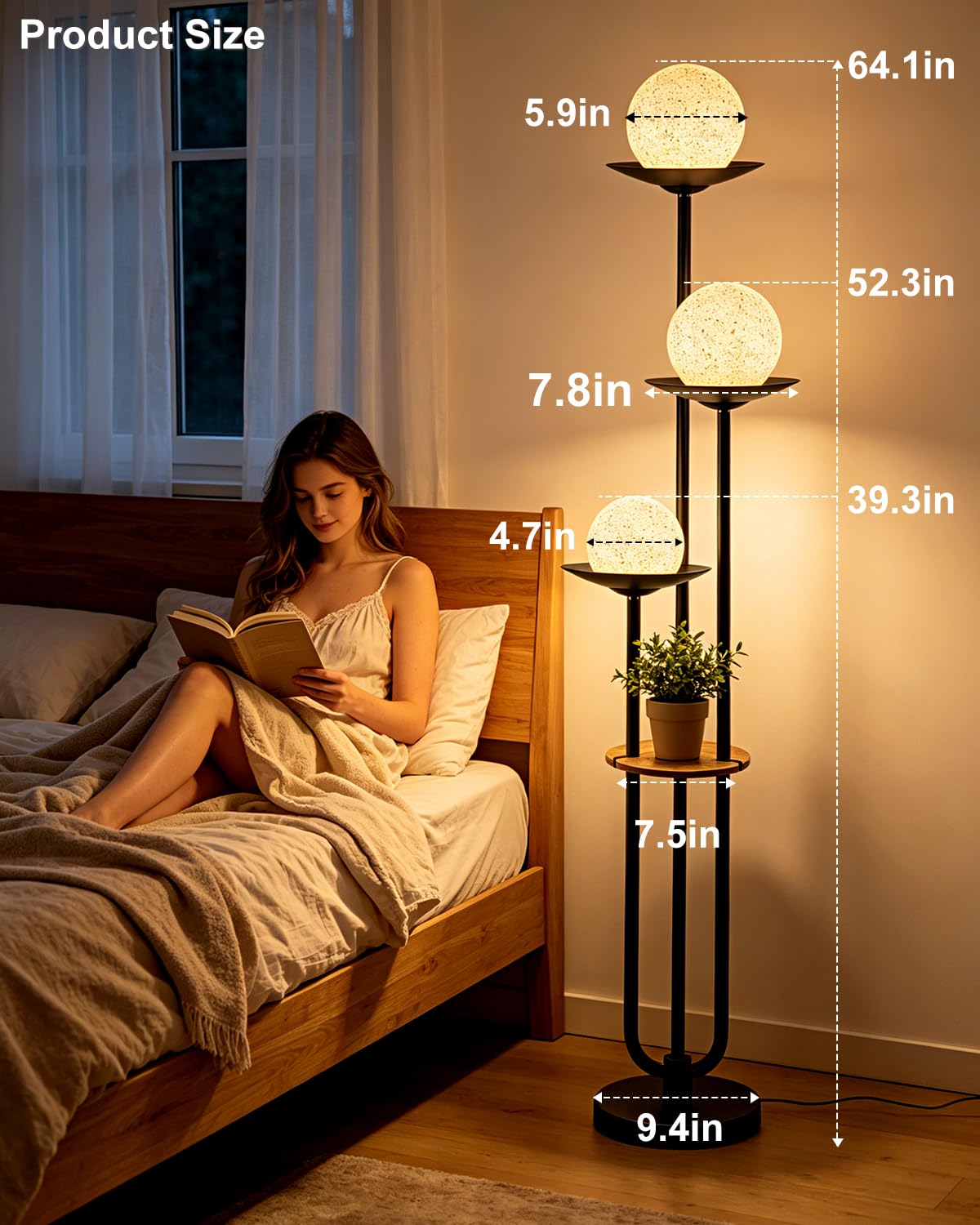 Globe Floor Lamp with Tray&Table 3 (Black-3UL1)