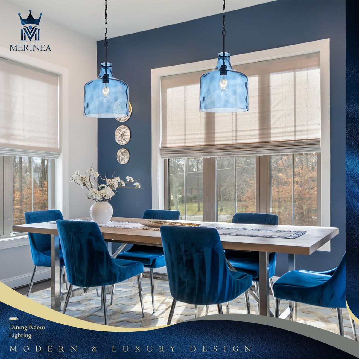 12" Blue Farmhouse Pendant Light (Blue Hammered)